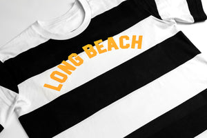 Long Beach Vintage Stripe Tee - Black White Gold