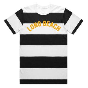 Long Beach Vintage Stripe Tee - Black White Gold