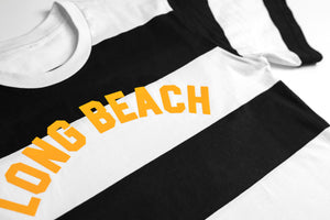 Long Beach Vintage Stripe Tee - Black White Gold